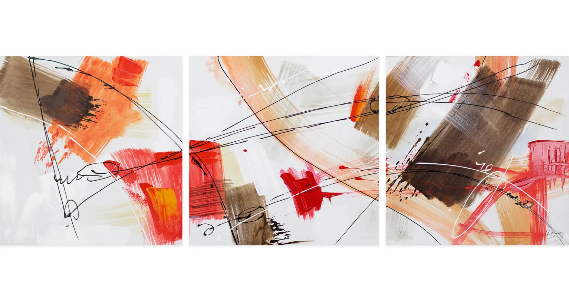 Acryl Gemälde 'Triple in Red' 150x50cm