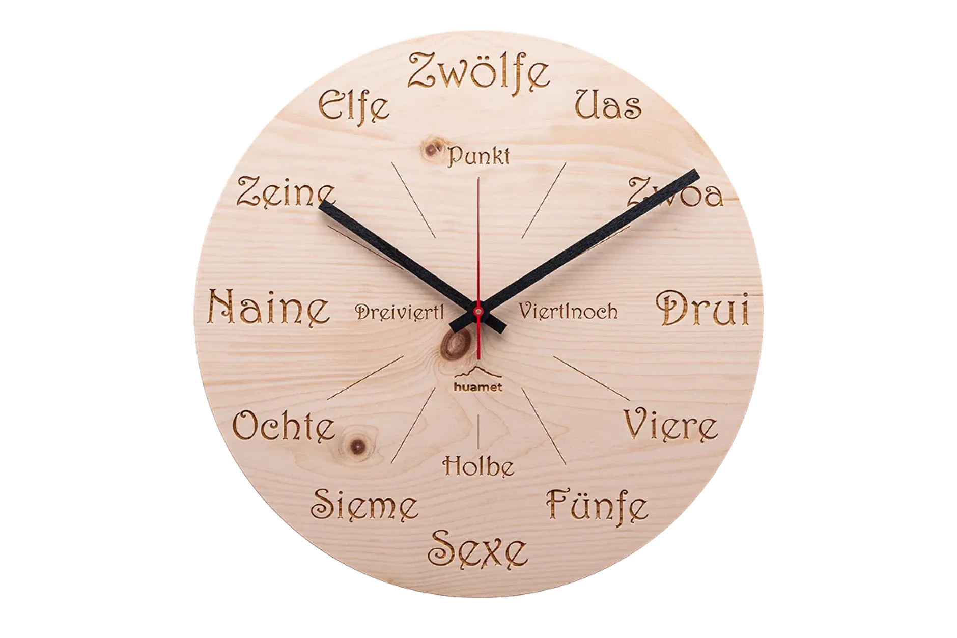 Design Wanduhr 'Uhrform Zirbe rund'