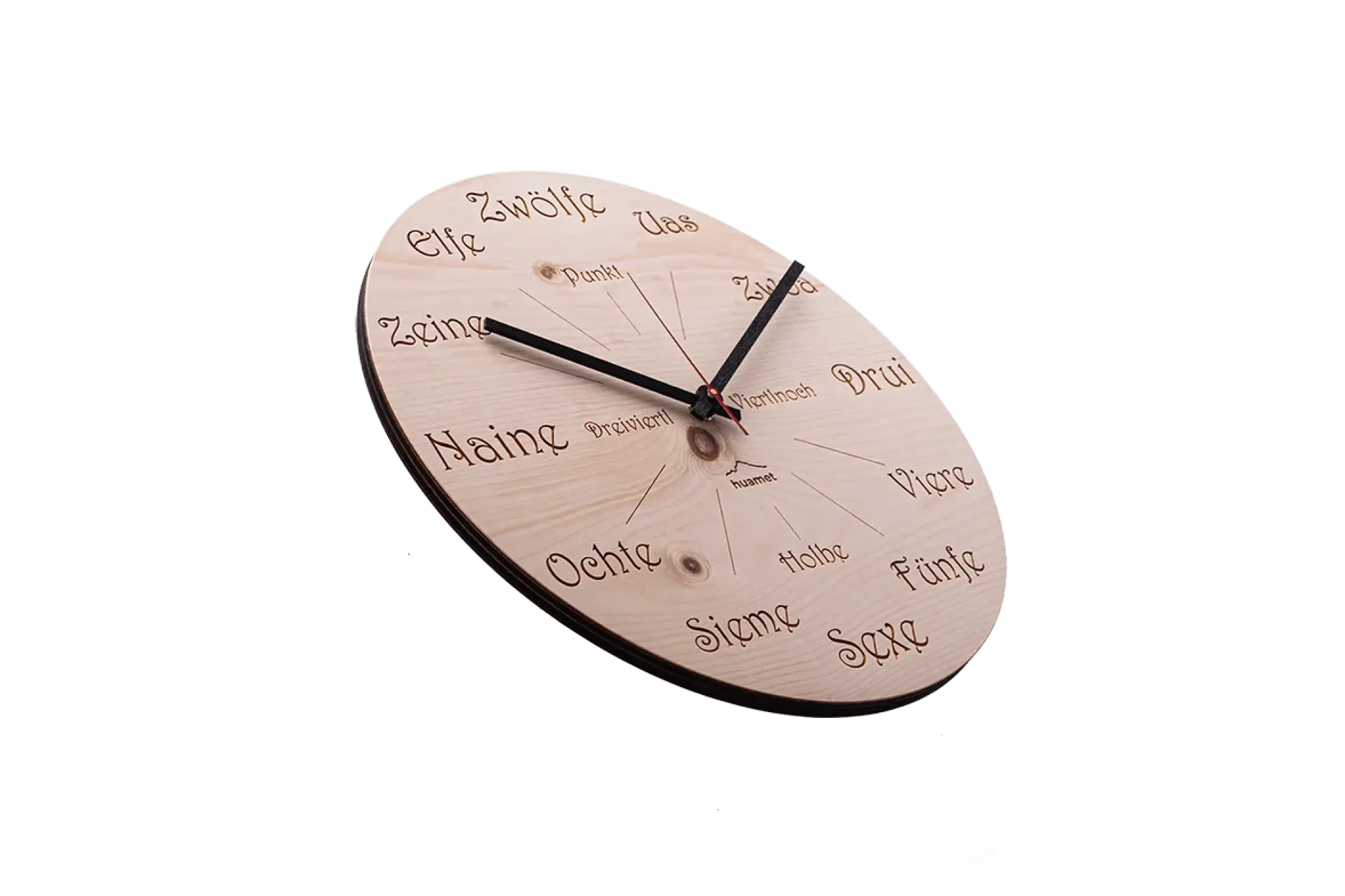 Design Wanduhr 'Uhrform Zirbe rund'