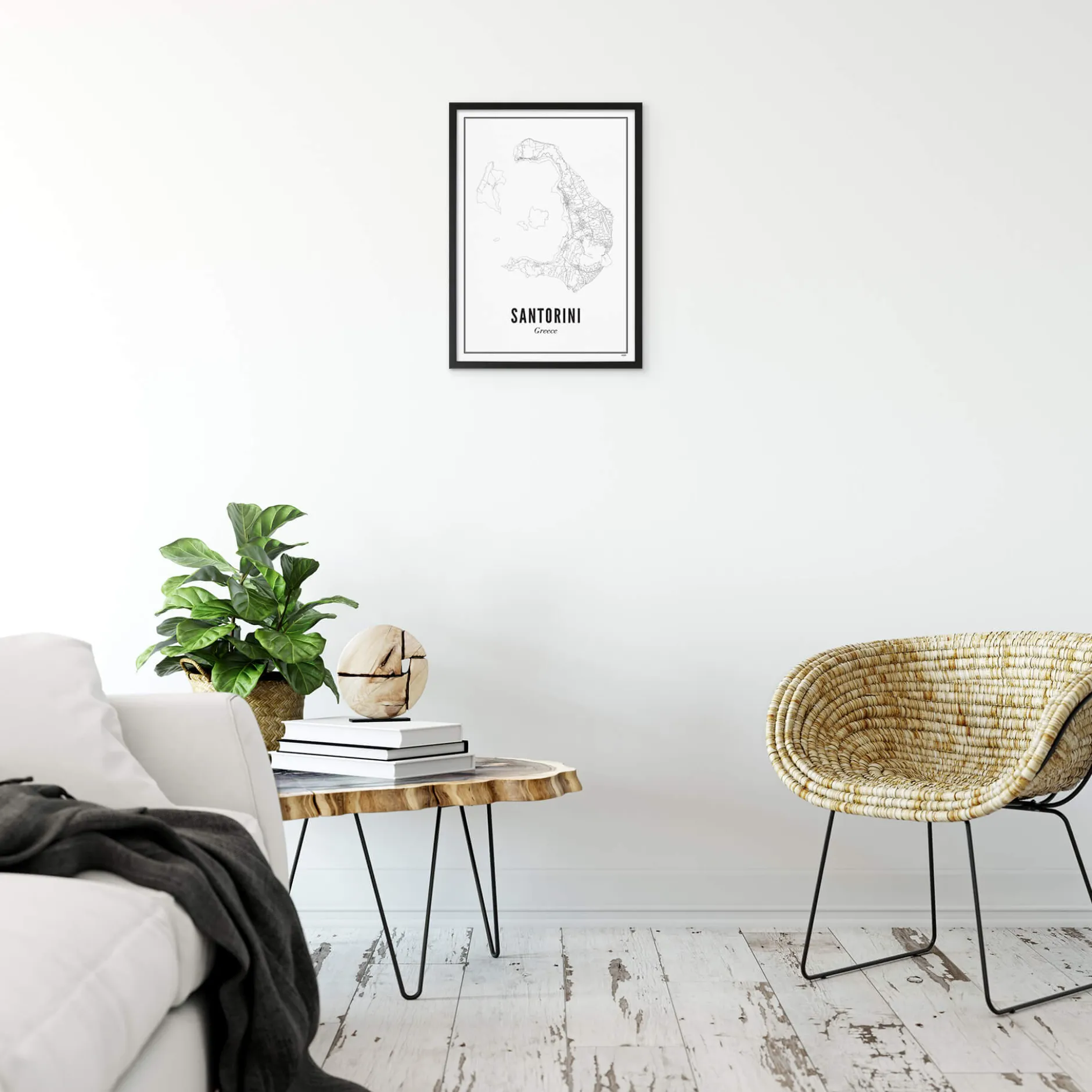 Gerahmtes Karten-Poster 'Away in Santorini, Greece' 21x30cm