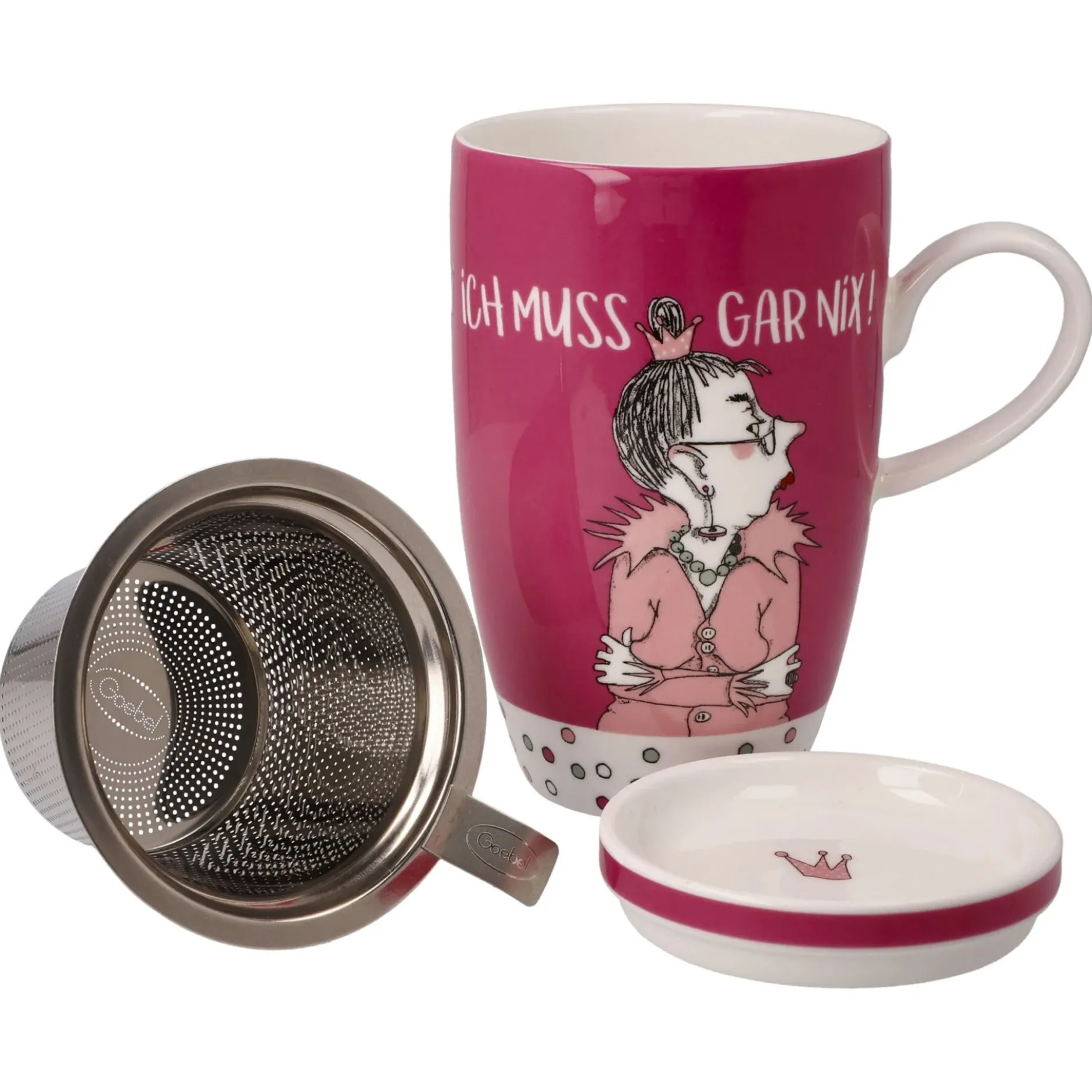Goebel Teetasse mit Sieb und Deckel 'Gar Nix'