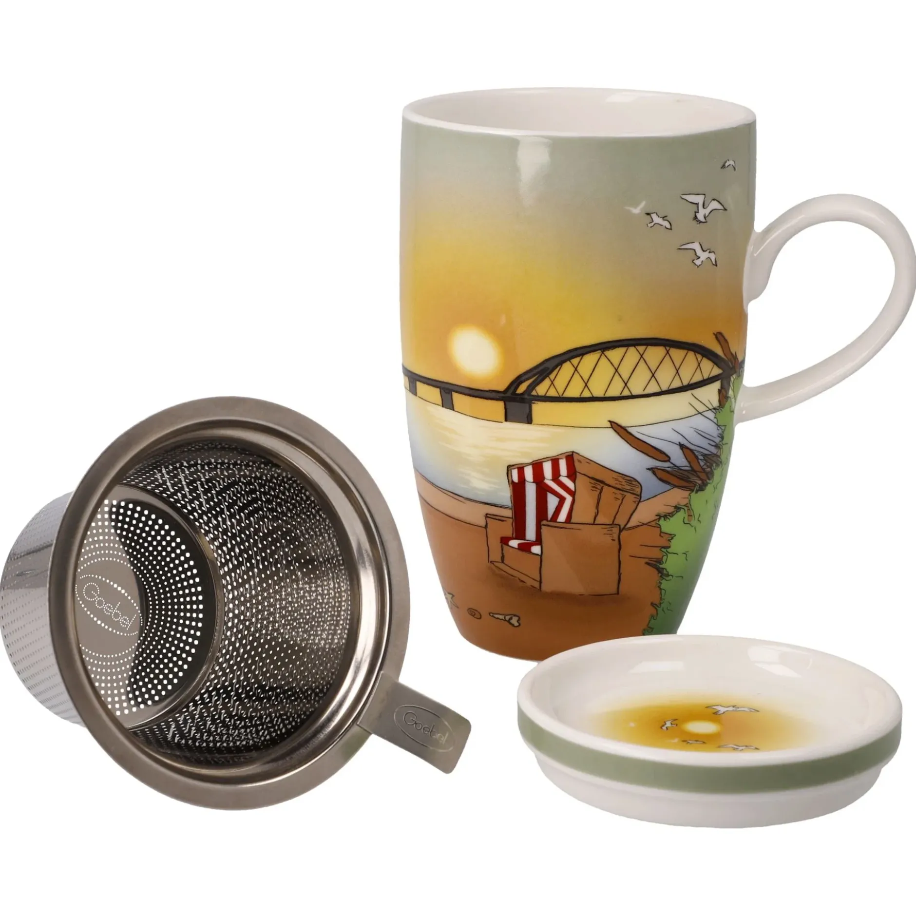 Goebel Teetasse mit Sieb und Deckel 'Seaview'