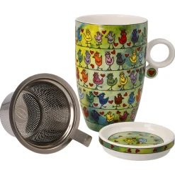 Goebel Teetasse mit Sieb und Deckel 'Birds on a Love Wire'
