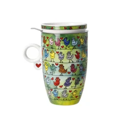 Goebel Teetasse mit Sieb und Deckel 'Birds on a Love Wire'
