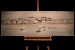 Handbemalter Kunstdruck 'Little Port Town' 150x50cm