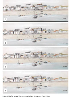 Handbemalter Kunstdruck 'Little Port Town' 150x50cm