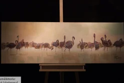 Handgemaltes Gemälde 'Bad der Flamingos' 150x50cm | inkl. Echtheitszertifikat