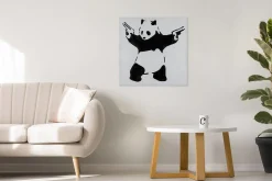 Handgemaltes Gemälde 'Banksy's Fighting Panda' 80x80cm | inkl. Echtheitszertifikat