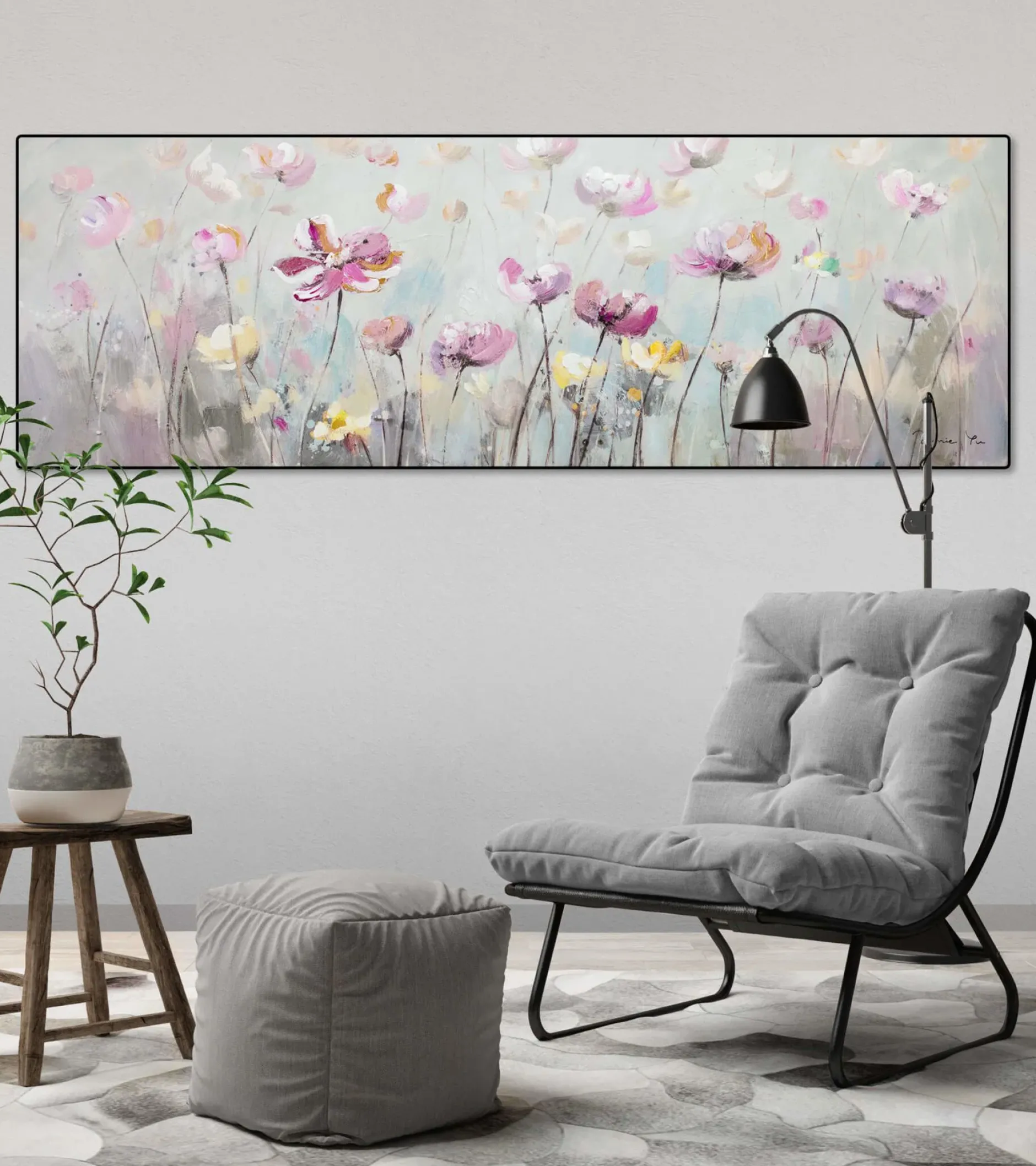Handgemaltes Gemälde 'Blütentraum' 150x50cm | inkl. Echtheitszertifikat