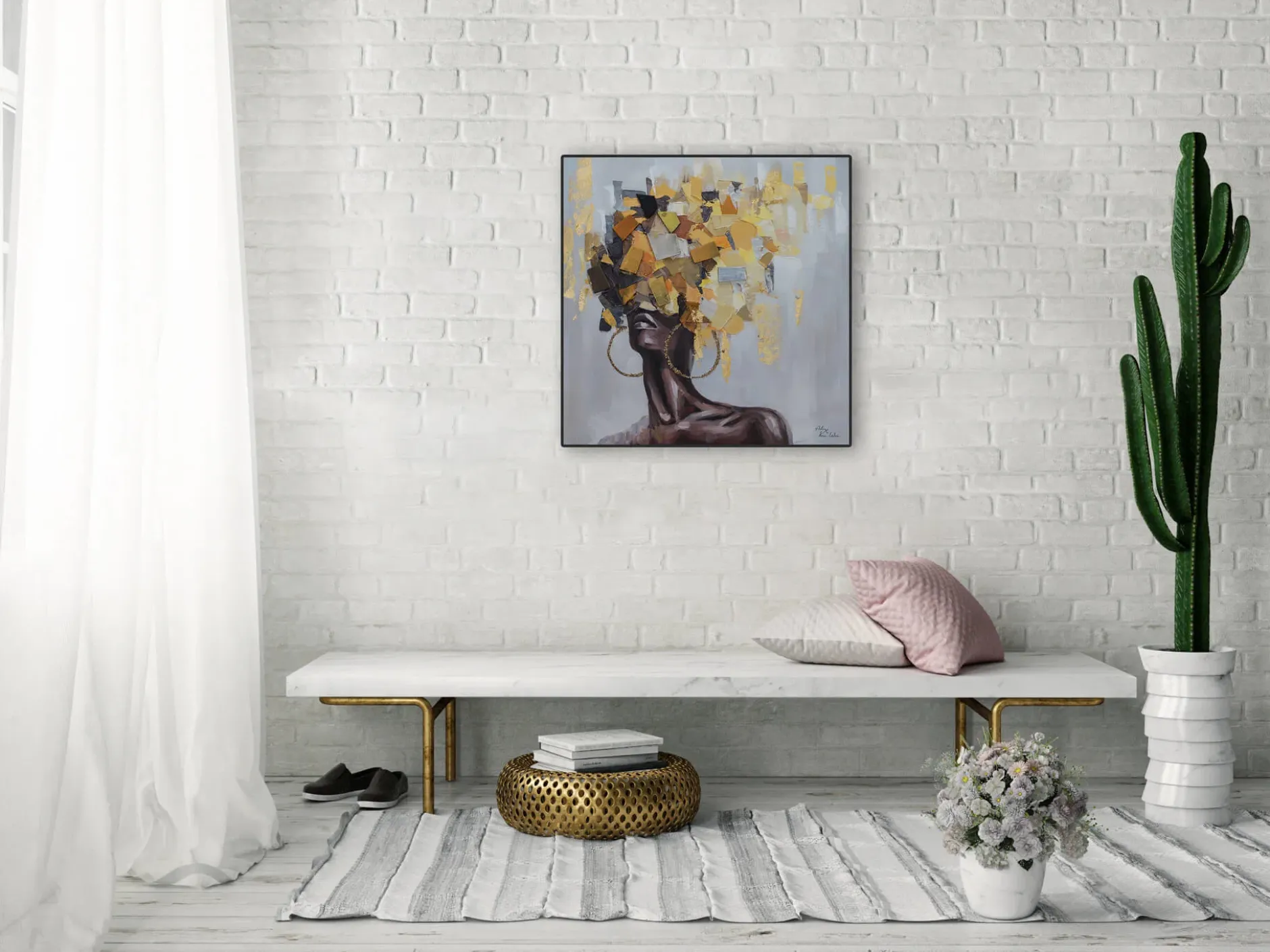 Handgemaltes Gemälde 'Blättergewand' 60x60cm | inkl. Echtheitszertifikat