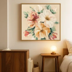 Handgemaltes Gemälde 'Blumenstrauß in Beige' | Echtheitszertifikat inklusive