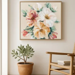Handgemaltes Gemälde 'Blumenstrauß in Beige' | Echtheitszertifikat inklusive