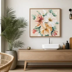 Handgemaltes Gemälde 'Blumenstrauß in Beige' | Echtheitszertifikat inklusive