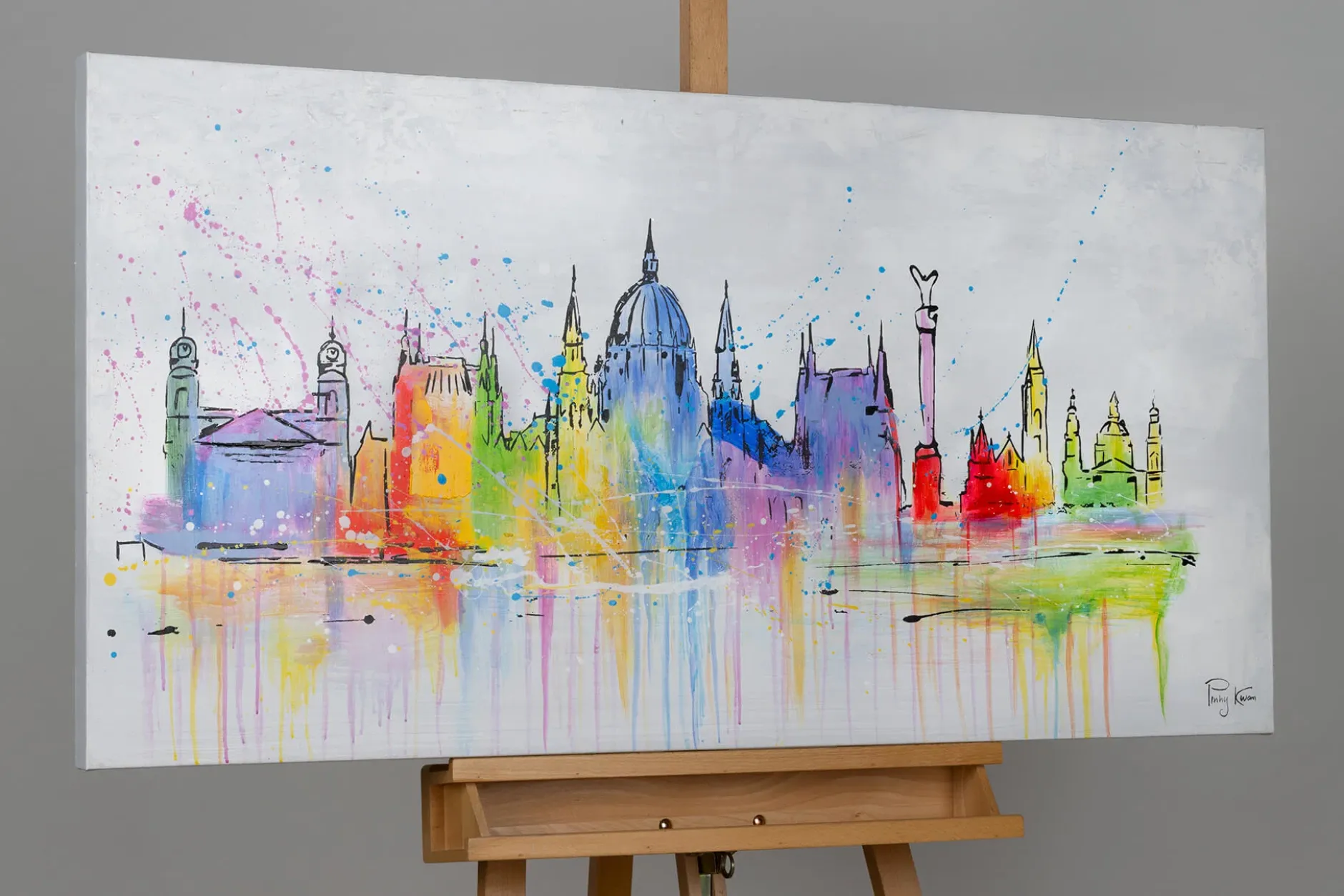 Handgemaltes Gemälde 'Budapest Skyline Silhouette' 120x60cm | inkl. Echtheitszertifikat