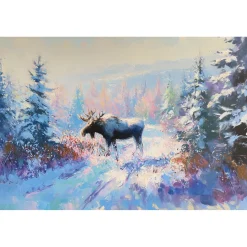 Handgemaltes Gemälde 'Elchpfad im Winter' | Echtheitszertifikat inklusive