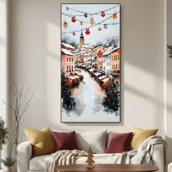 Handgemaltes Gemälde 'Festliche Winterstraße' | Echtheitszertifikat inklusive