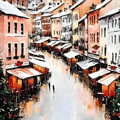 Handgemaltes Gemälde 'Festliche Winterstraße' | Echtheitszertifikat inklusive