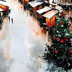 Handgemaltes Gemälde 'Festliche Winterstraße' | Echtheitszertifikat inklusive