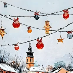 Handgemaltes Gemälde 'Festliche Winterstraße' | Echtheitszertifikat inklusive