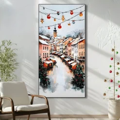 Handgemaltes Gemälde 'Festliche Winterstraße' | Echtheitszertifikat inklusive