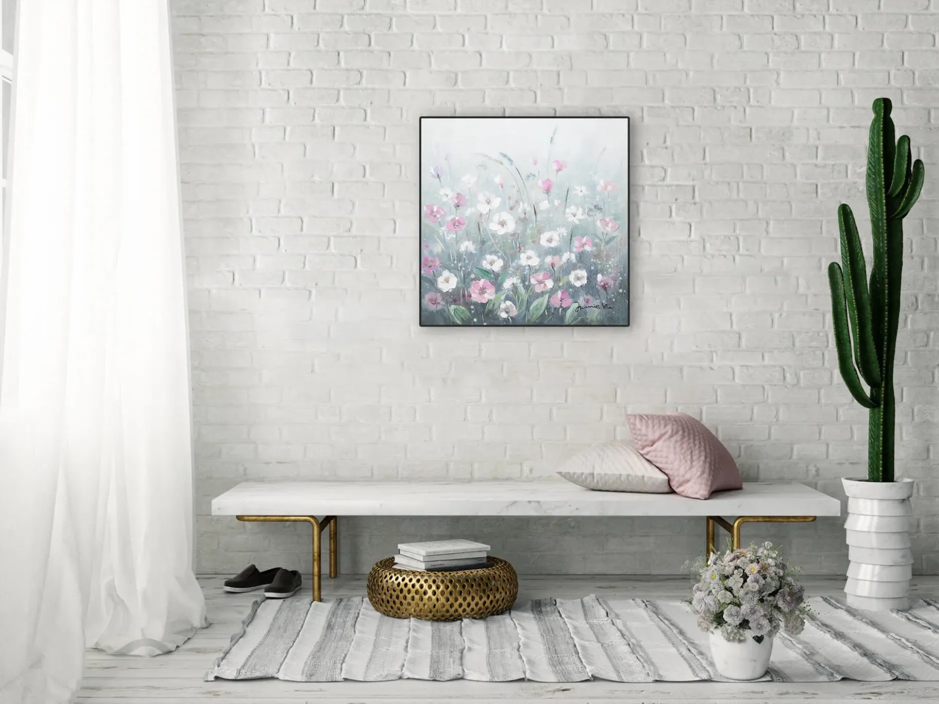 Handgemaltes Gemälde 'Flowery Meadow' 60x60cm | inkl. Echtheitszertifikat