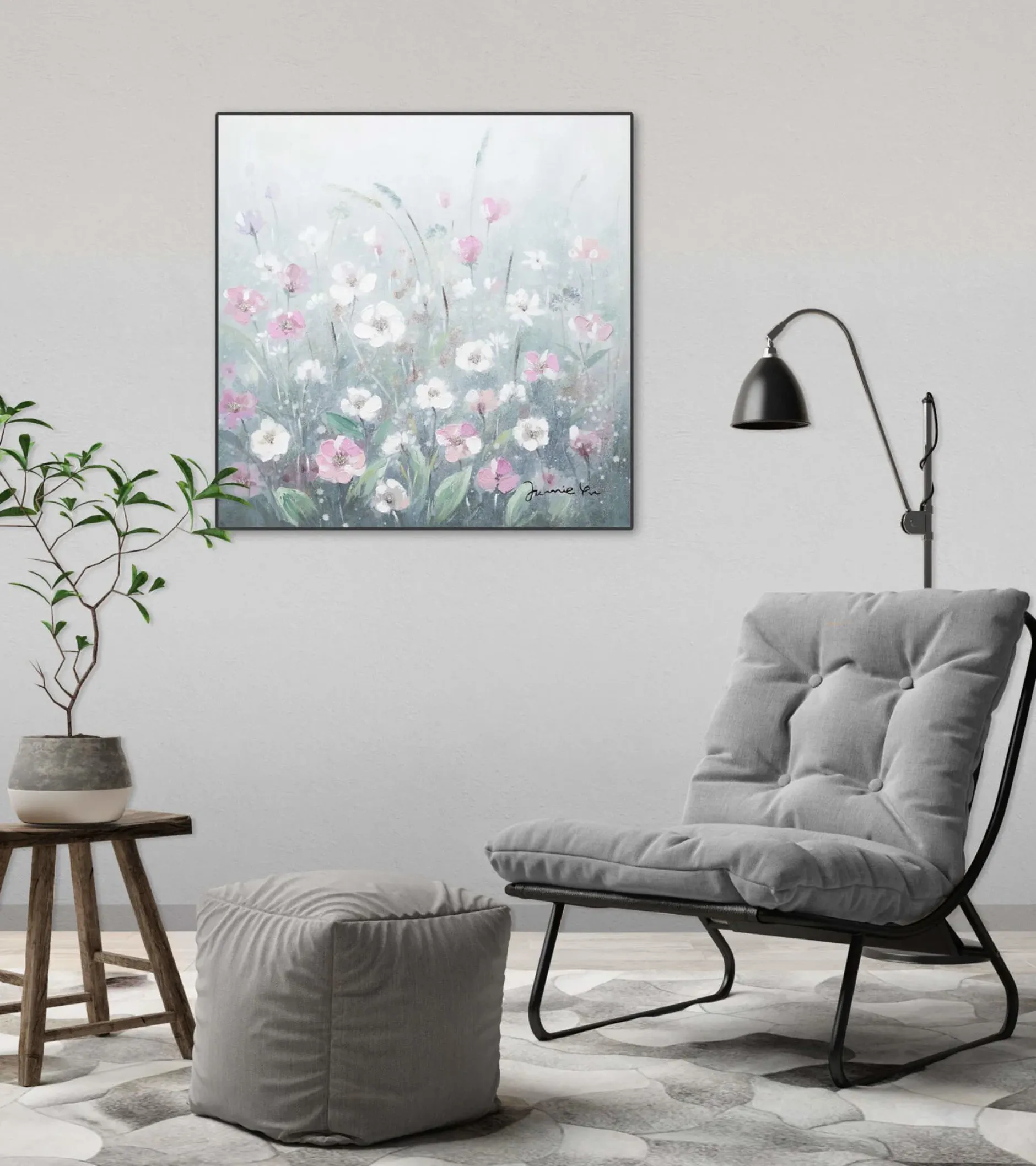 Handgemaltes Gemälde 'Flowery Meadow' 60x60cm | inkl. Echtheitszertifikat