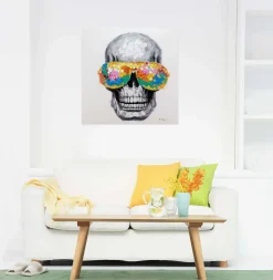 Handgemaltes Gemälde 'Funky Totenkopf' 80x80cm | inkl. Echtheitszertifikat