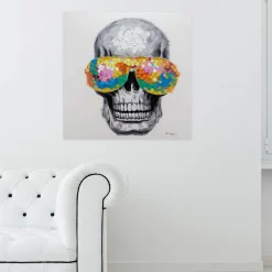 Handgemaltes Gemälde 'Funky Totenkopf' 80x80cm | inkl. Echtheitszertifikat