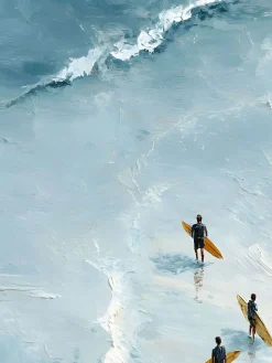 Handgemaltes Gemälde 'Goldenes Surf-Trio' | Echtheitszertifikat inklusive