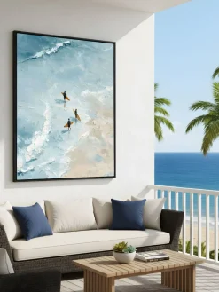 Handgemaltes Gemälde 'Goldenes Surf-Trio' | Echtheitszertifikat inklusive