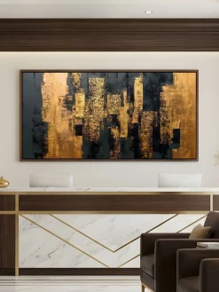 Handgemaltes Gemälde 'Goldene Skyline' | Echtheitszertifikat inklusive