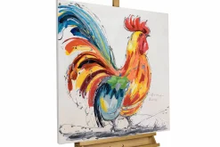 Handgemaltes Gemälde 'Hahn im Korb' 80x80cm | inkl. Echtheitszertifikat