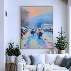 Handgemaltes Gemälde 'Kühe im Schnee' | Echtheitszertifikat inklusive
