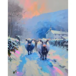 Handgemaltes Gemälde 'Kühe im Schnee' | Echtheitszertifikat inklusive