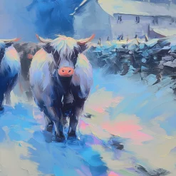 Handgemaltes Gemälde 'Kühe im Schnee' | Echtheitszertifikat inklusive