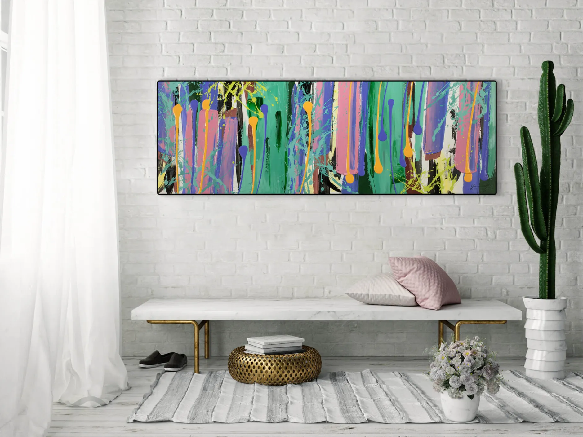 Handgemaltes Gemälde 'Kunterbunte Ära' 150x50cm | inkl. Echtheitszertifikat