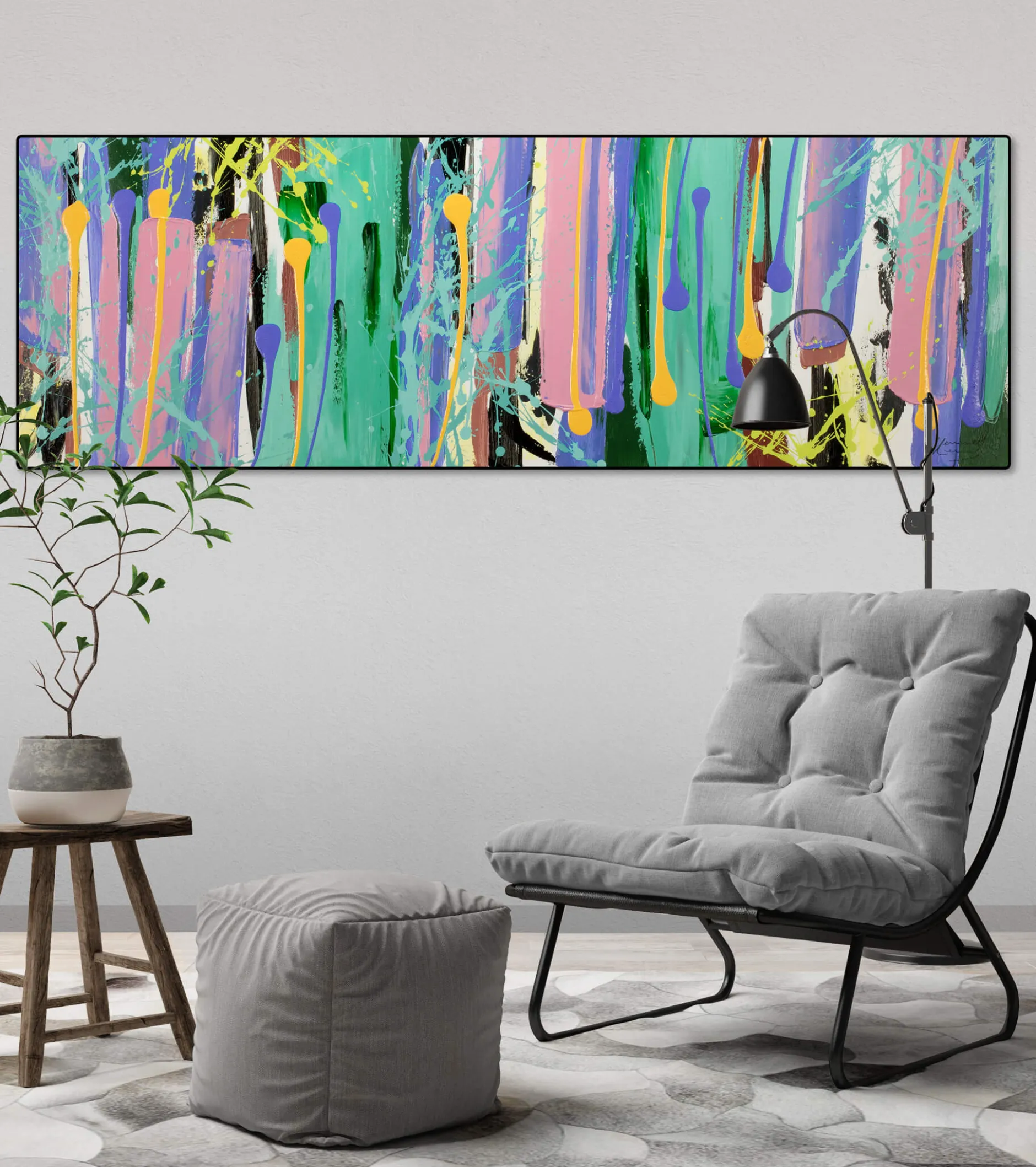 Handgemaltes Gemälde 'Kunterbunte Ära' 150x50cm | inkl. Echtheitszertifikat