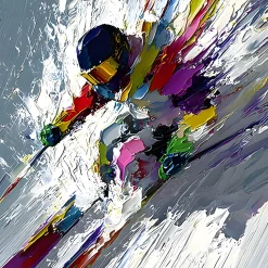 Handgemaltes Gemälde 'Lawinen-Skifahrer' | Echtheitszertifikat inklusive