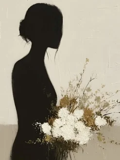 Handgemaltes Gemälde 'Mutter mit Blumenstrauß-Silhouette' | Echtheitszertifikat inklusive