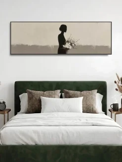 Handgemaltes Gemälde 'Mutter mit Blumenstrauß-Silhouette' | Echtheitszertifikat inklusive