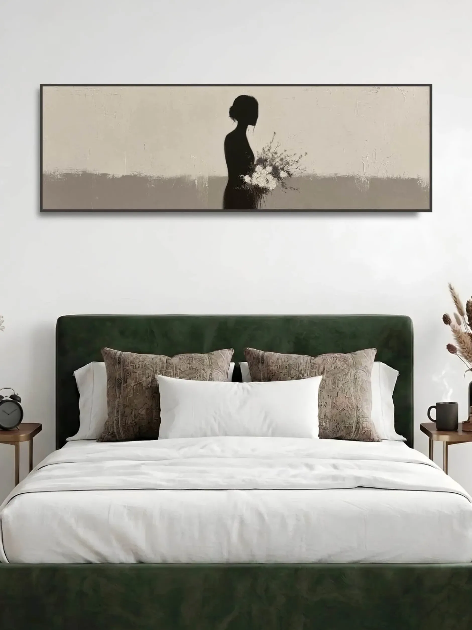Handgemaltes Gemälde 'Mutter mit Blumenstrauß-Silhouette' | Echtheitszertifikat inklusive