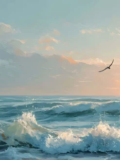 Handgemaltes Gemälde 'Ozean-Sonnenaufgang' | Echtheitszertifikat inklusive