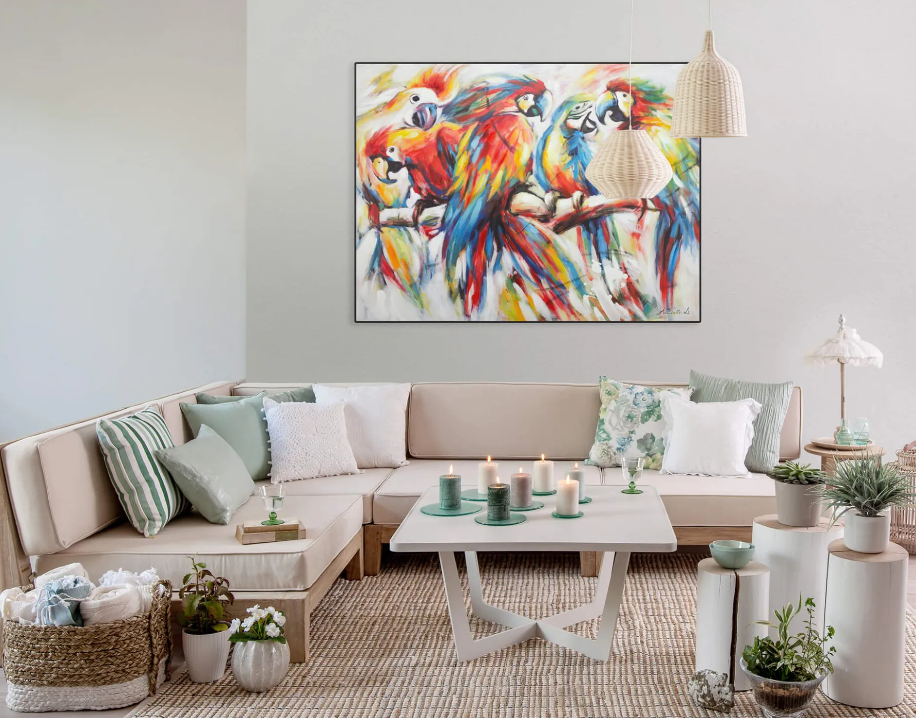 Handgemaltes Gemälde 'Parrots in Love' 100x75cm | inkl. Echtheitszertifikat