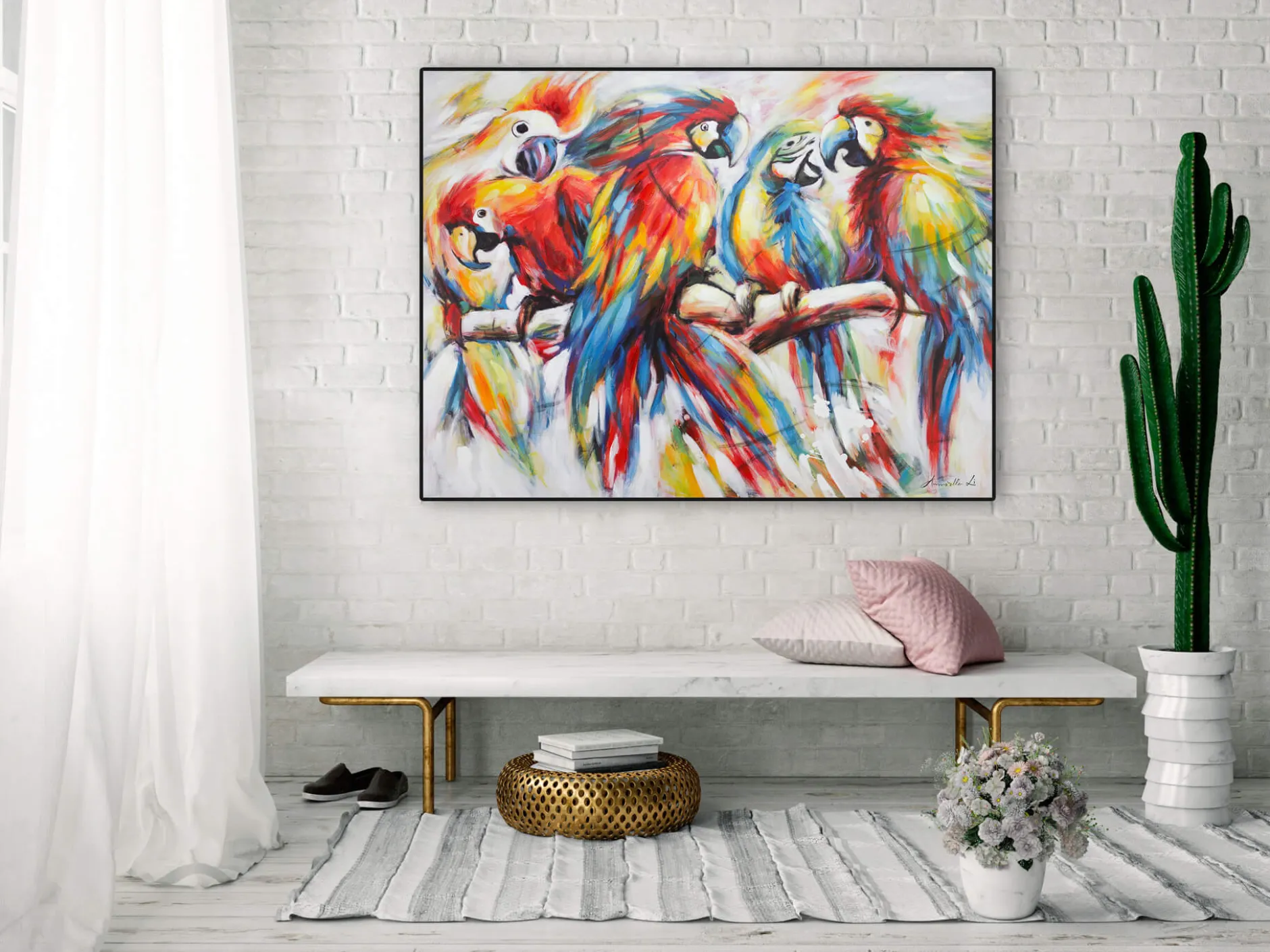 Handgemaltes Gemälde 'Parrots in Love' 100x75cm | inkl. Echtheitszertifikat