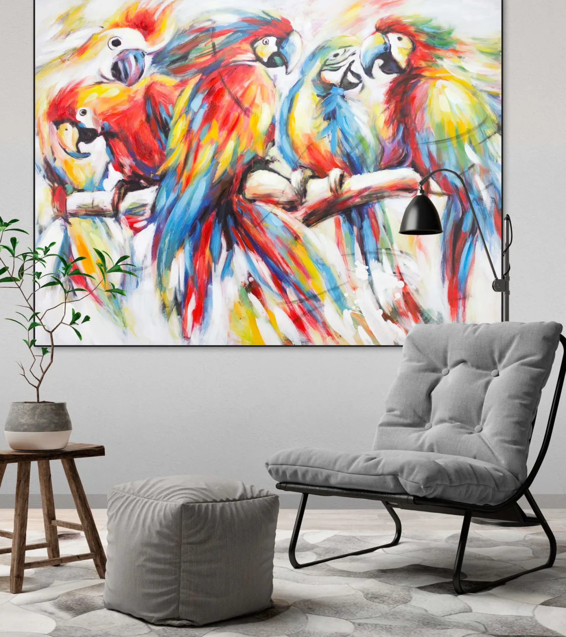 Handgemaltes Gemälde 'Parrots in Love' 100x75cm | inkl. Echtheitszertifikat