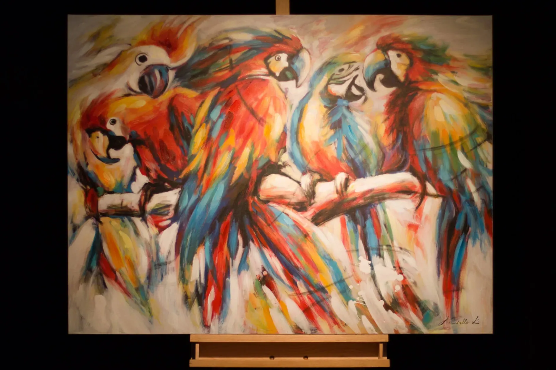 Handgemaltes Gemälde 'Parrots in Love' 100x75cm | inkl. Echtheitszertifikat