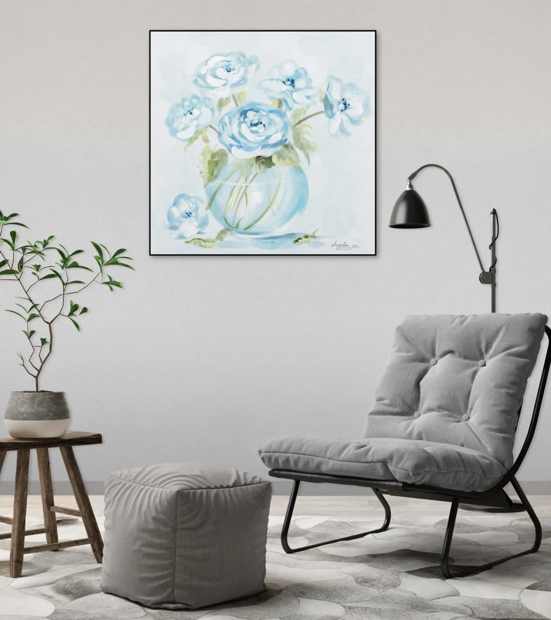 Handgemaltes Gemälde 'Poesie und Blumen' 60x60cm | inkl. Echtheitszertifikat