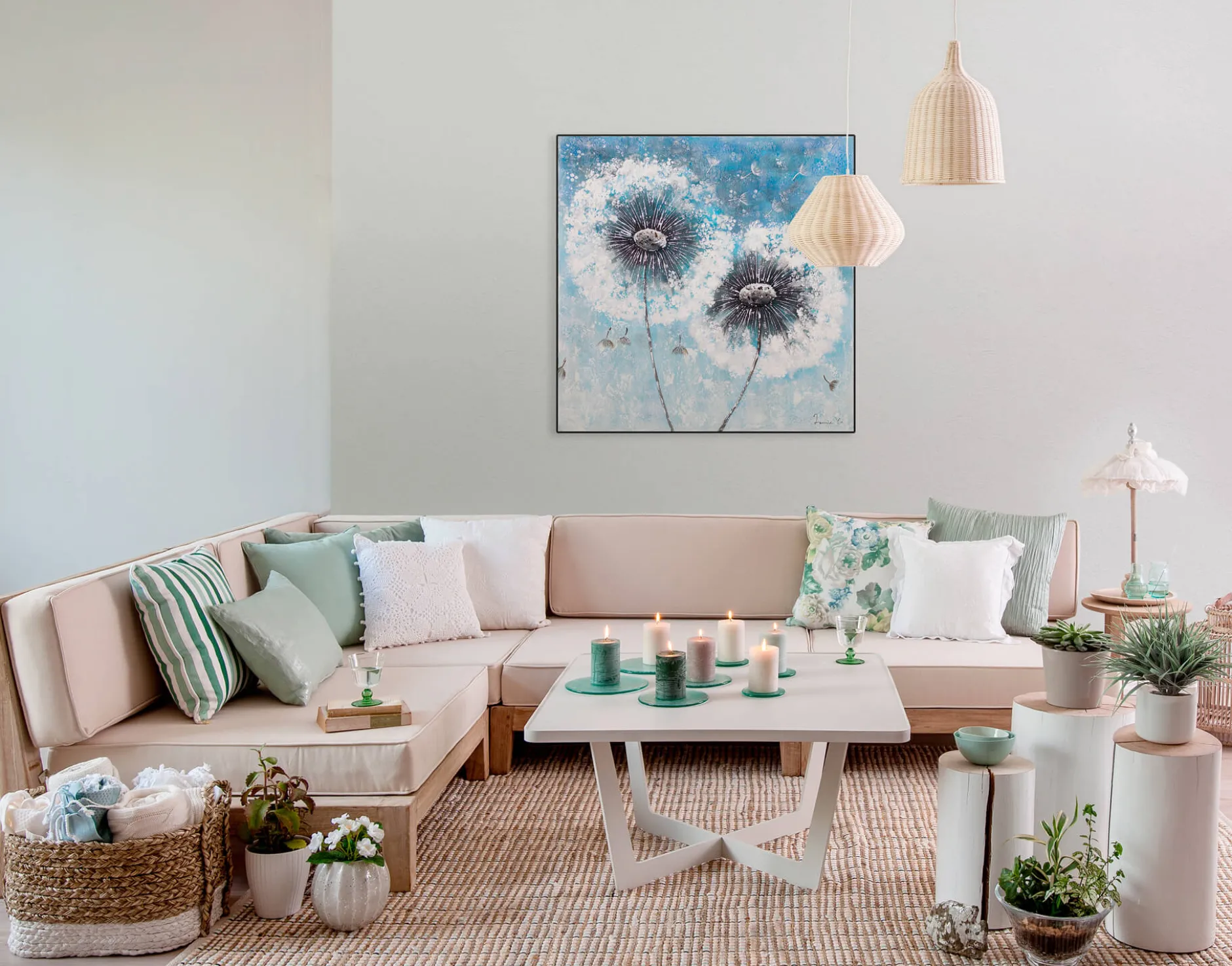 Handgemaltes Gemälde 'Pompon Flowers' 80x80cm | inkl. Echtheitszertifikat