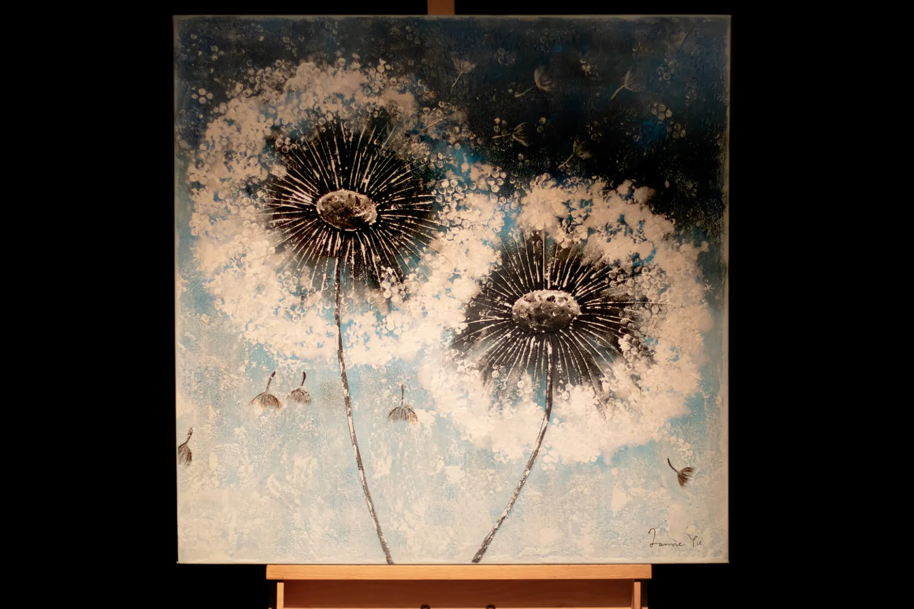 Handgemaltes Gemälde 'Pompon Flowers' 80x80cm | inkl. Echtheitszertifikat