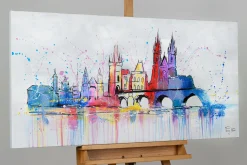 Handgemaltes Gemälde 'Prague Skyline Silhouette' 120x60cm | inkl. Echtheitszertifikat